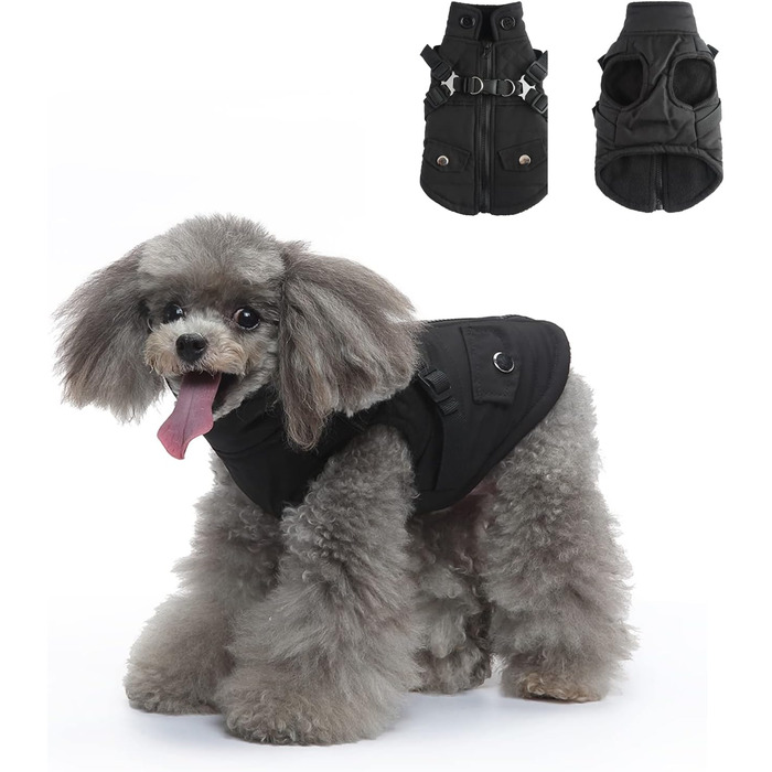 Тепла куртка для собак, 2-в-1, без тяги, для цуценят та собак середніх розмірів, чорна
