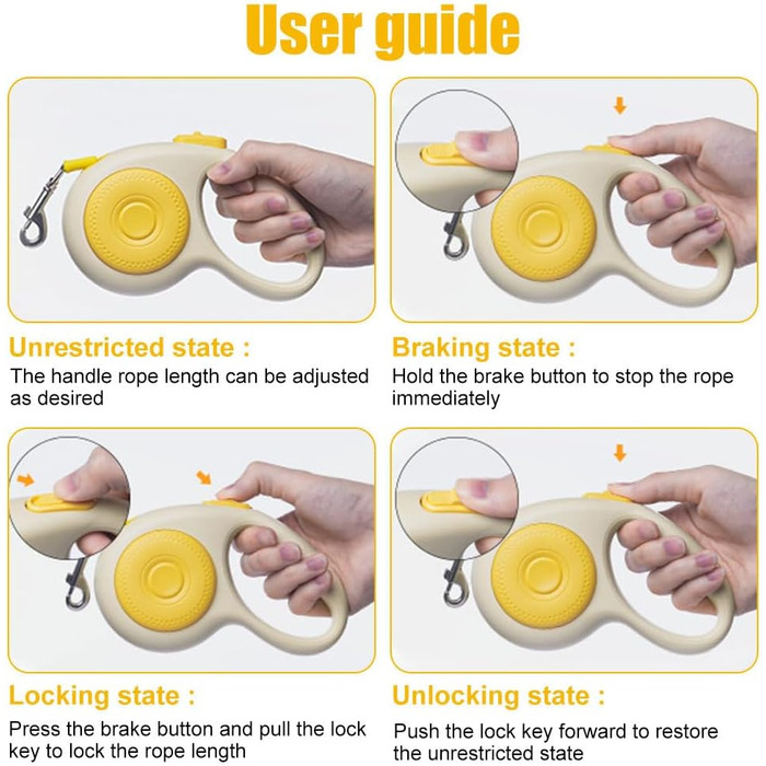 Висувна поводок для собак, 5м, міцний нейлоновий поводок з LED-підсвічуванням, безпечна заплутуванням, висувний поводок для собак маленьких та середніх порід вагою до 50кг