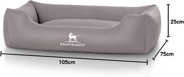 Лежак для собак Knuffelwuff Sidney XL 105x75 см сірий, штучна шкіра, знімний чохол, легке очищення, для великих, середніх і малих порід