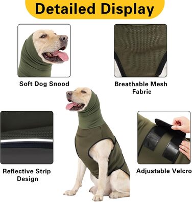 Заспокійливий одяг для собак Yanmucy 2 в 1: куртка для зменшення тривоги з капюшоном та захистом вух. Ідеально для собак, які бояться феєрверків та грози (зелений, M)