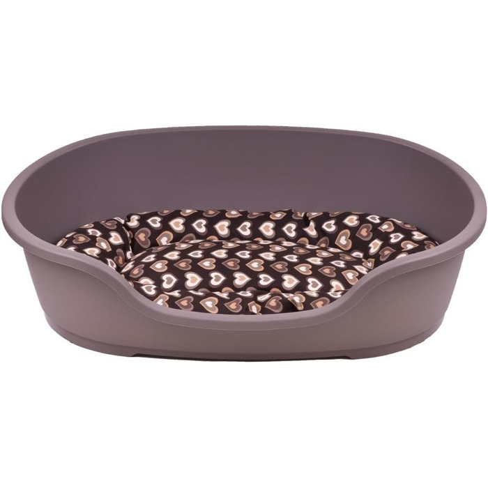 Корзина для собак Adena, 81 x 54 см, бежева + подушка з сердечками, коричнева, розмір L (81 x 54 x 24 см)