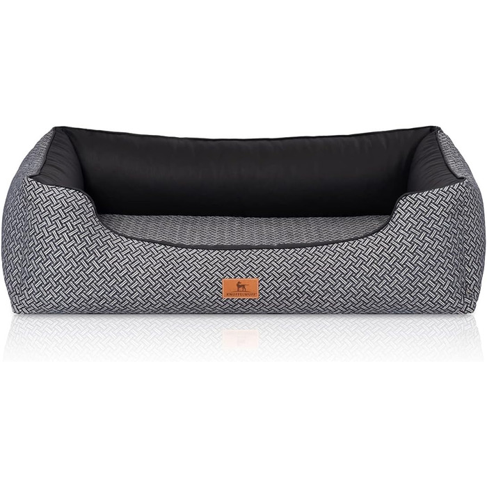 Ортопедичне собаче ліжко Knuffelwuff Sanford XXXL (155 x 105 см) - зручне диван для собак з піднятими бортиками та знімним чохлом. Підходить для великих, середніх та маленьких собак. Чорний колір, розмір: 155 x 105 x 25 см