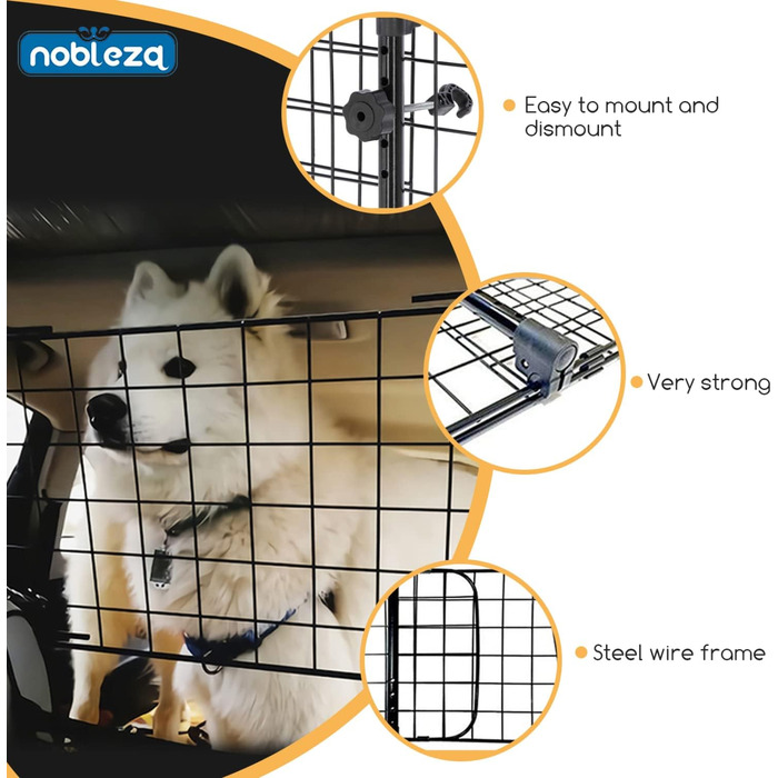 Автозахист для собак Nobleza: сталева перегородка-бар'єр у машину, 96-145x30 см