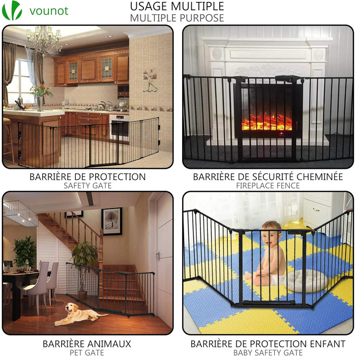 Захист для каміну Vounot: сітка металева, 5 елементів, з безпечними дверима, чорна, 300x75 см