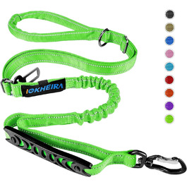Леєнка для собак IOKHEIRA, регульована (1,2-1,5 м) з безпечним ремінним кріпленням, зручна м'яка ручка та світловідбиваючі нитки (неоновий зелений)