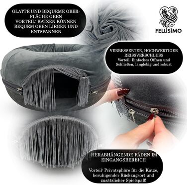 Fellisimo® Будиночок для котів із фетровим тунелем і м'яким лежаком, антиковзка підлога, дихаючий, знімний чохол для подушки, котячий дім-матрац