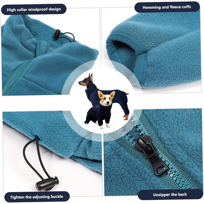 Зимовий теплий одяг для собак, тепла куртка з коміром, блискавка, регульована застібка, м'який флісовий халат для маленьких та середніх собак, прогулянки, походи, сон, розмір M