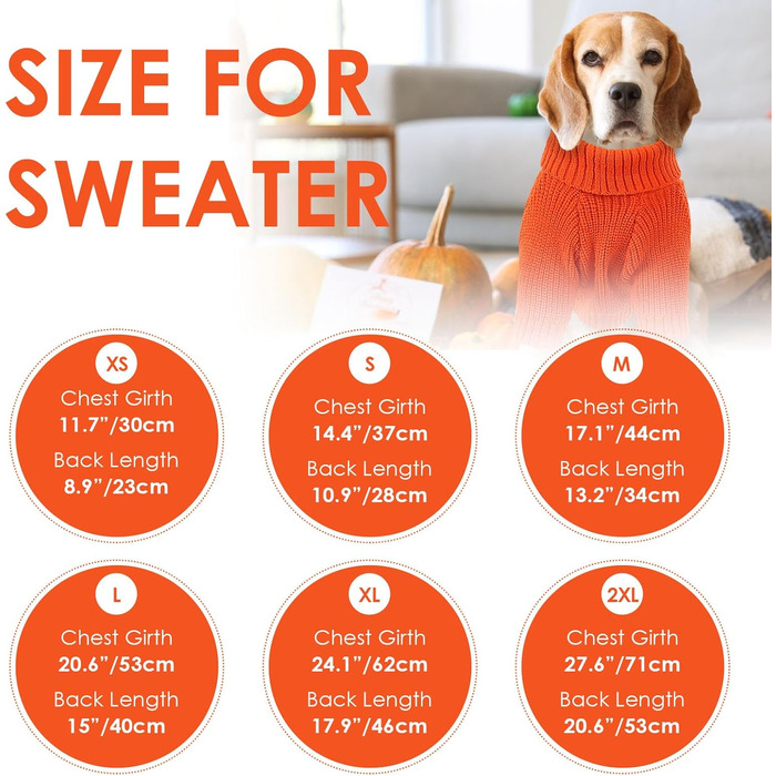 Светр для собак SUNFURA, теплий в'язаний светр з коміром-горловиною для холодної погоди, ідеальний для святкування Різдва та Дня подяки, підходить для мопсів, такс та інших порід, розмір Large, колір помаранчевий/темно-помаранчевий (смугастий візерунок 'З