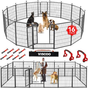 VISCOO Вольєр для собак 16 панелей 101,6 см, металевий, міцний, для малих, середніх і великих порід, з дверима, складаний, для вулиці