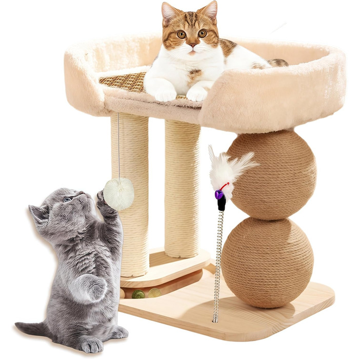 Інтерактивна іграшка для котів з дерева 6 в 1: меблі, кулі, м'яч, килимок, дряпка, кішка для середніх та маленьких котів
