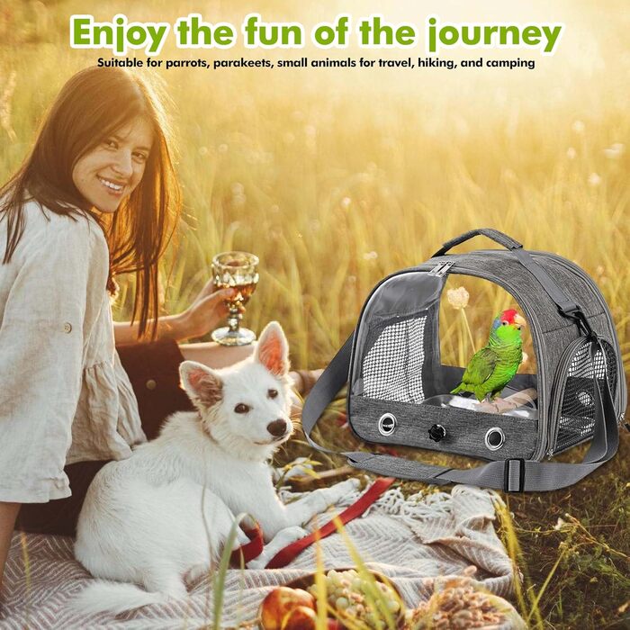Транспортна сумка для птахів Vogel з ручкою та металевим підносом, переносна клітка, сумка для подорожей з папугами, рюкзак для птахів з дерев'яною ручкою, переносна сумка для маленьких тварин, переносна клітка для птахів (Сірий)