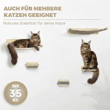 WOOWOOD® Комплект для лазіння котів на стіну (5 частин) - дерев'яний комплекс для котів з драбиною, гамаком та когтеточкою