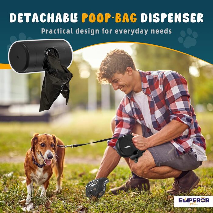 Рулетка для собак Emperor Pets Aura BB16, міцна, зручна, з відбивачем, до 50 кг, чорна