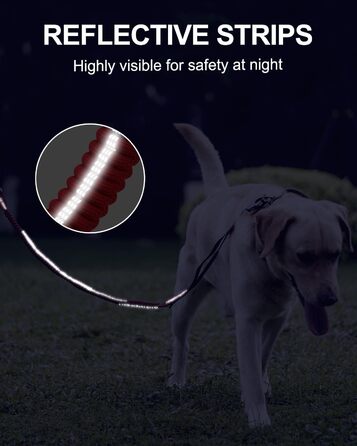 Тактична повідок для собак Joytale, еластична (bungee) повідок з 2 м'якими ручками, автофіксатор, повідок без ривка для собак середніх, великих та екстра-великих порід (1.2м-1.8м, червона)