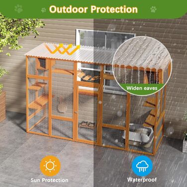 Catio Coziwow 264.2 см - великий вольєр для котів на вулицю, багатоповерховий, з водонепроникним дахом, оранжевий