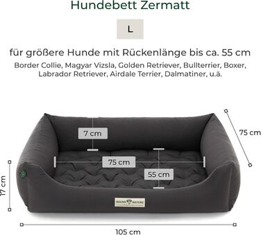 Ортопедичне собаче ліжко HOUND & NATURE Zermatt, корзина для великих собак з високим бортиком, м'яке собаче ліжко з подушкою, яку можна прати (L - 105x75 см, сірий)
