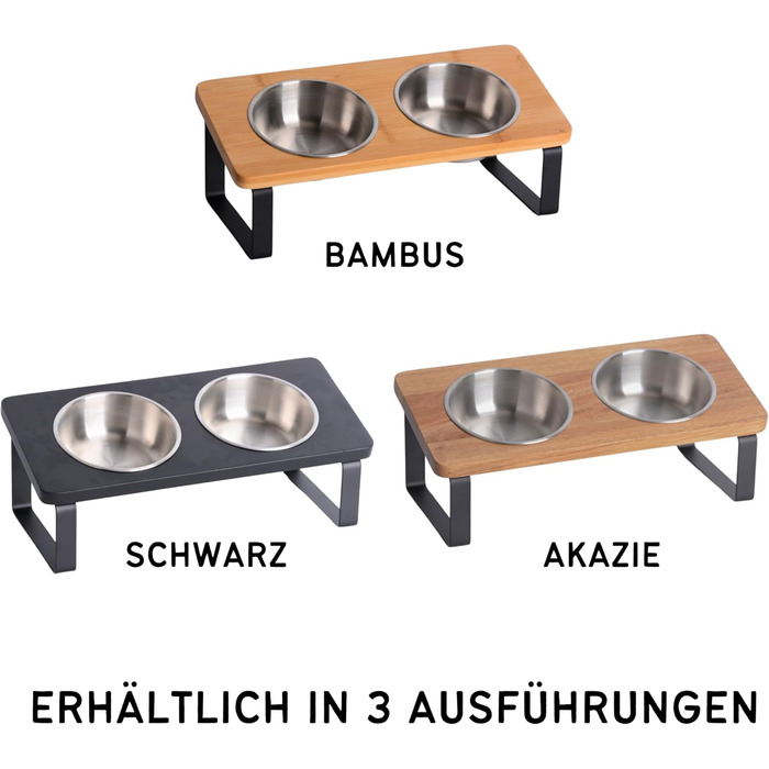 Підвищена годівниця для котів, ергономічна миска для котів, годівниця з кераміки та дерева, піднята годівниця для котів та маленьких собак (Noir - нержавіюча сталь)