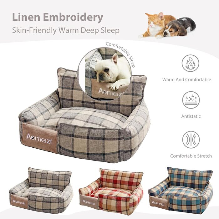 Ортопедичне ліжко для собак середніх та великих порід PETCUTE з знімним та миючим чохлом, антиковзаюче дно, м'яке диван-ліжко, сірий колір, з підголівником