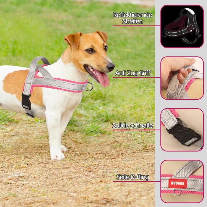 Нашийник для собак середніх та маленьких порід, цуценят, кольоровий, з ручкою, світловідбиваючий, чорно-сірий, (L, сірий+рожевий)