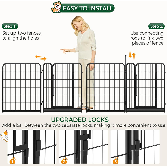 Клітка для собак Yaheetech 8-секційна, 80 см, вольєр для собак, з'єднувальні стержні, складана клітка для собак у квартиру та сад, без інструментів, 80 см висота, 8 шт.