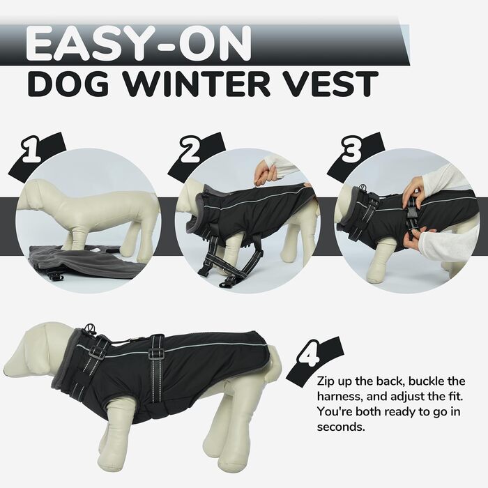 Зимовий теплий одяг для собак PUMYPOREITY: чорна куртка з інтегрованою мискою (Large)