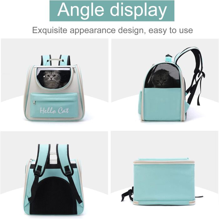 Рюкзак для кота та собаки PETCUTE з сіткою, дихаючий, з поводком, знімний килимок, блакитний