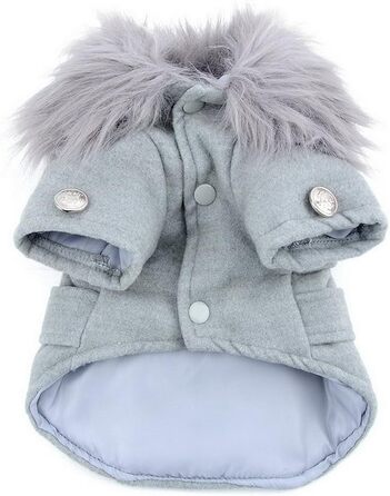 Зунеа Тепла куртка для тварин Pea Coat для цуценят, флісова куртка, жакет для маленьких собак і котів, зимовий парка, вітрозахисний, з штучним хутром, європейський стиль, сірий, великий розмір