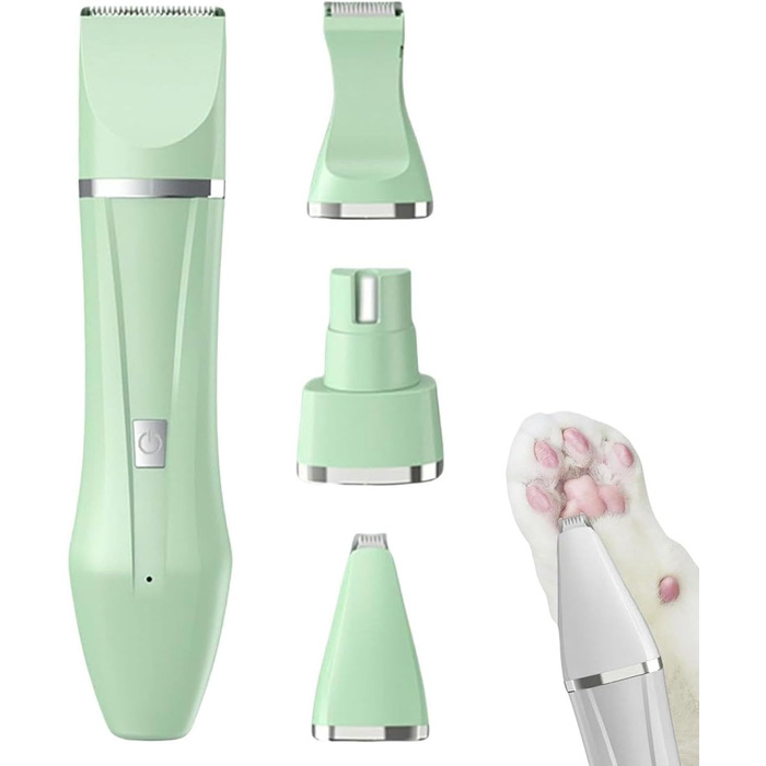 Багатофункціональний бездротовий тихий триммер для догляду за тваринами, 4-в-1: триммер, машинка для стрижки, триммер для лап та точилка для нігтів. Підходить для собак, котів та інших дрібних тварин (білий, зелений)