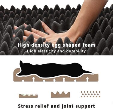 Ортопедичне ліжко для собак EMME, 68.6x50.8x17.8 см, водовідштовхувальне, з матрацом з піною з ефектом пам'яті, знімний, пральний чохол, сіре