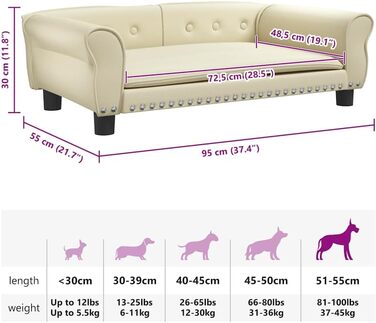 Лягушка для собак, м'яка подушка, диван-софа для маленьких собак, котів, штучна шкіра, 95x55x30 см, кремовий колір