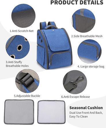 PETCUTE Рюкзак для собак та котів, дихаючий, складаний, для маленьких тварин, блакитний