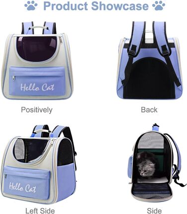 Рюкзак для тварин Surmounty з сітчастим вікном, складний, для котів та собак, з мискою для їжі та води, водонепроникний, до 15 кг (Блакитний)