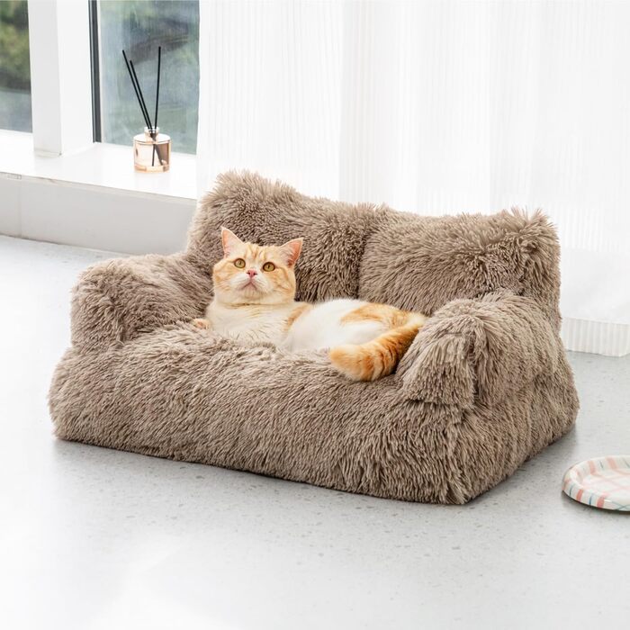 MEWOOFUN стильне котяче ліжко-диван, плюшевий лежак 76x45 см для великих котів та малих собак, знімний і придатний для прання, коричневий