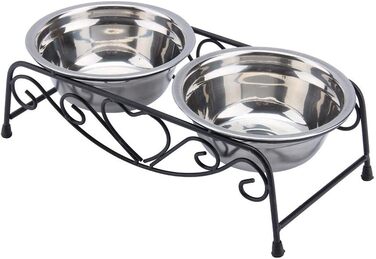 Підвищена годівниця для собак та котів, стійкий піднос з двома мисками (діаметр 13 см), розмір 26 x 14 x 8.5 см