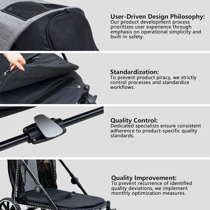 Візок для собак Quolliter: складаний, до 50 кг, для великих собак та котів, сірий, 100 x 48 x 96 см