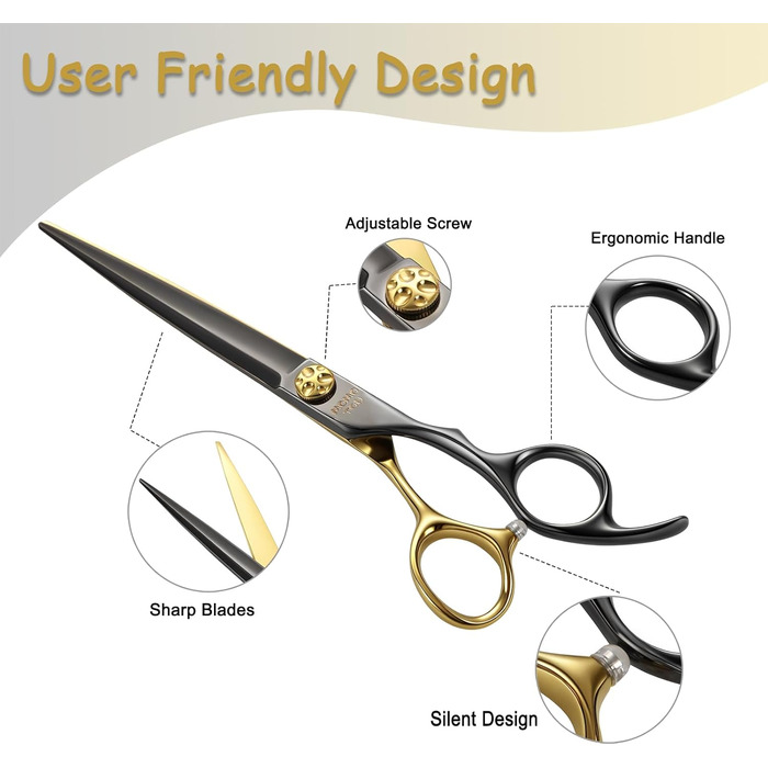 Професійна вигнута ножиця для грумінгу собак, японська сталь 440C, 19.1 см, чорний та золотий колір