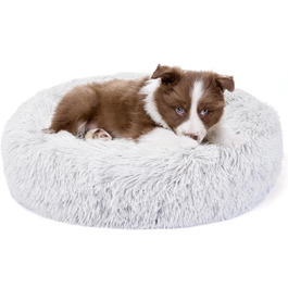 Заспокійливе ліжко-пончик для собак та котів середнього розміру, з ковдрою, сірого кольору. Легко миється, м'яке, пухнасте, діаметр 61 см, ковдра 71x23 см. Розміри: 60x60x17 см