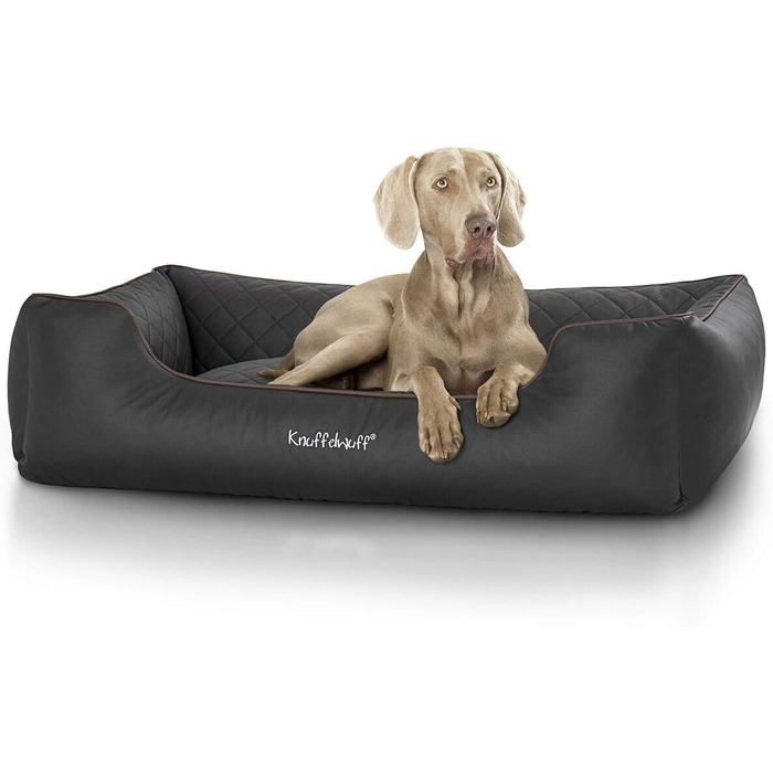 Лягушковий лежак для собак Knuffelwuff Milan, XL, 105 x 75 см, штучна шкіра, чорний, знімний, миючий