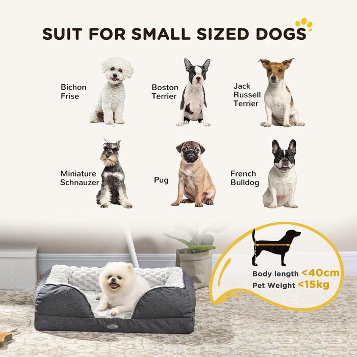 Лягу для собак PawHut - заспокійливе ліжко для домашніх тварин, матрац для маленьких собак, антрацит, 70 x 50 x 18 см