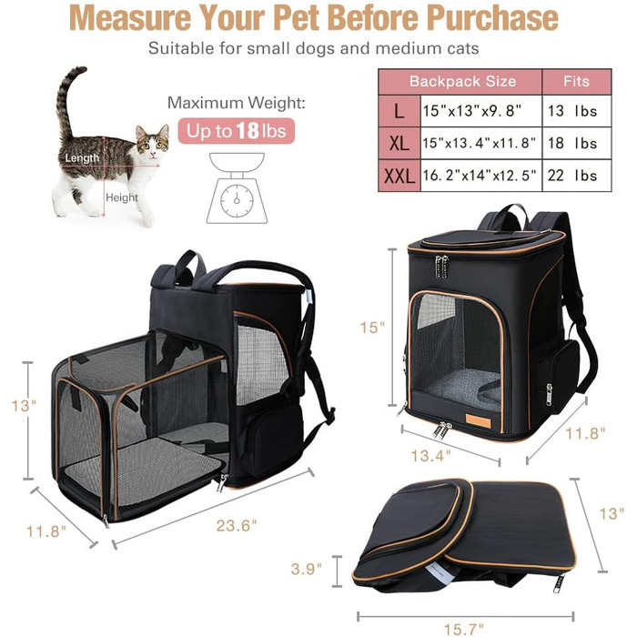 Рюкзак для тварин Lekereise, розширюваний, для котів та маленьких собак, для подорожей та активного відпочинку, до 20 кг, рожевий/чорний