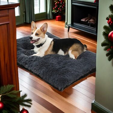 М'яке ліжко для собак великих та середніх порід, плюшеве килим для собак, потовщене покриття для собак з неслизьким дном, пухнасте ліжко для домашніх тварин, можна прати та знімає стрес (59x80 см, темно-сіро-блакитний)