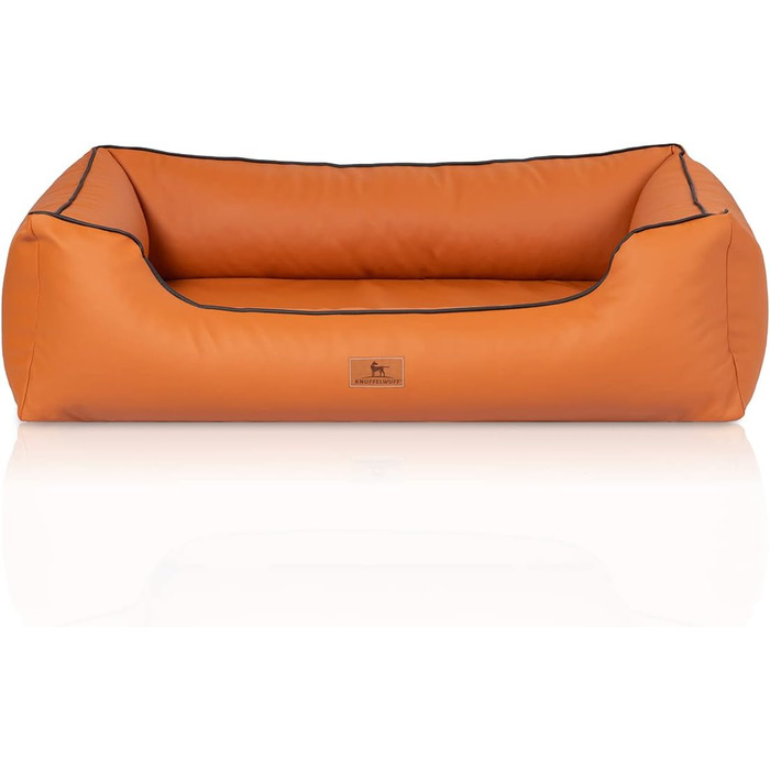 Ортопедичне ліжко для собак Knuffelwuff Montana з екошкіри, M-L, 85 x 63 см, червоно-коричневе. Знімний чохол, легко мити, для великих, середніх та маленьких собак.