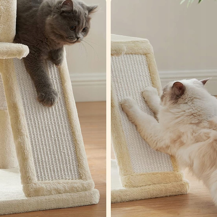 Низька скребничка для котів Feandrea, бежева, 96 см, сизаль, 2 рівні