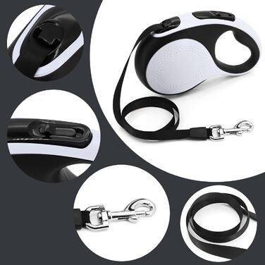 Леєнка для собак MoYouno 8 м з відтягувачем та тримачем для пакетів, чорна