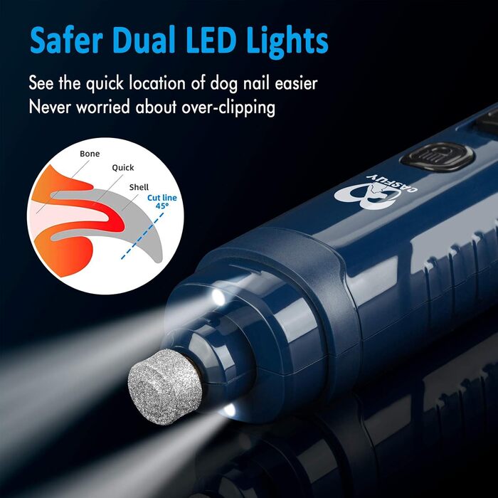Електричний точилка для собак Casfuy з LED-підсвіткою, 4.8V, 2 швидкості, для середніх порід, тиха, акумуляторна, navy