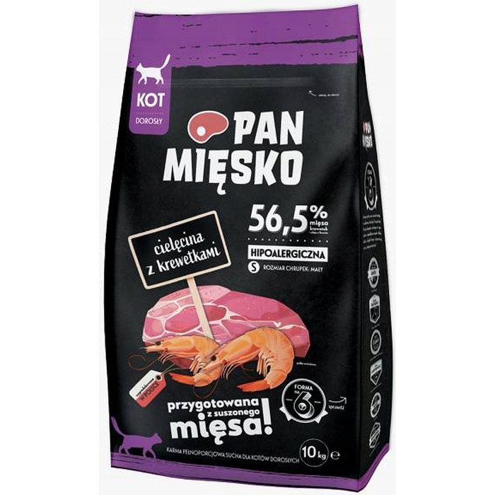 Сухий корм для котів Pan Mięsko з телятиною та креветками, маленькі гранули S, 10 кг