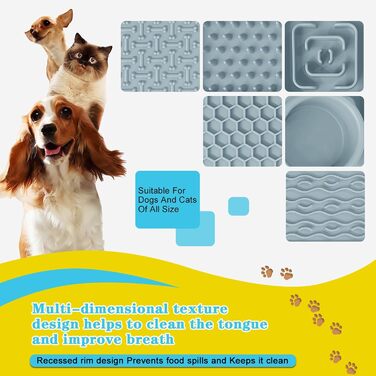 Силіконова килимок-заспокійвач для собак та котів Cooltto з мискою з нержавіючої сталі, з присосками, для грумінгу, миття та тренувань (Сірий, Модель A- 6 в 1 з 59 присосками)