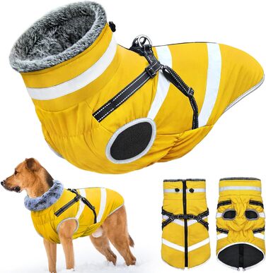 Водонепроникні куртки для собак, зимові теплі куртки для собак, одяг для домашніх тварин з відбиваючими елементами, куртки для собак у холодну погоду, затишні костюми для снігу, куртки та жилети для собак маленьких, середніх та великих порід (жовтий, 5XL)