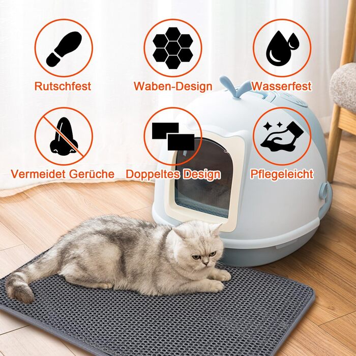 Килимок під лоток для котів AidSci | 70x55 см, водовідштовхувальний, з комірками, сірий