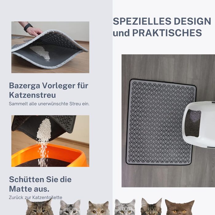 Килимок під лоток для котів, великий XXL, вологостійкий, двошаровий, EVA, 60x74 см, чорний/сірий